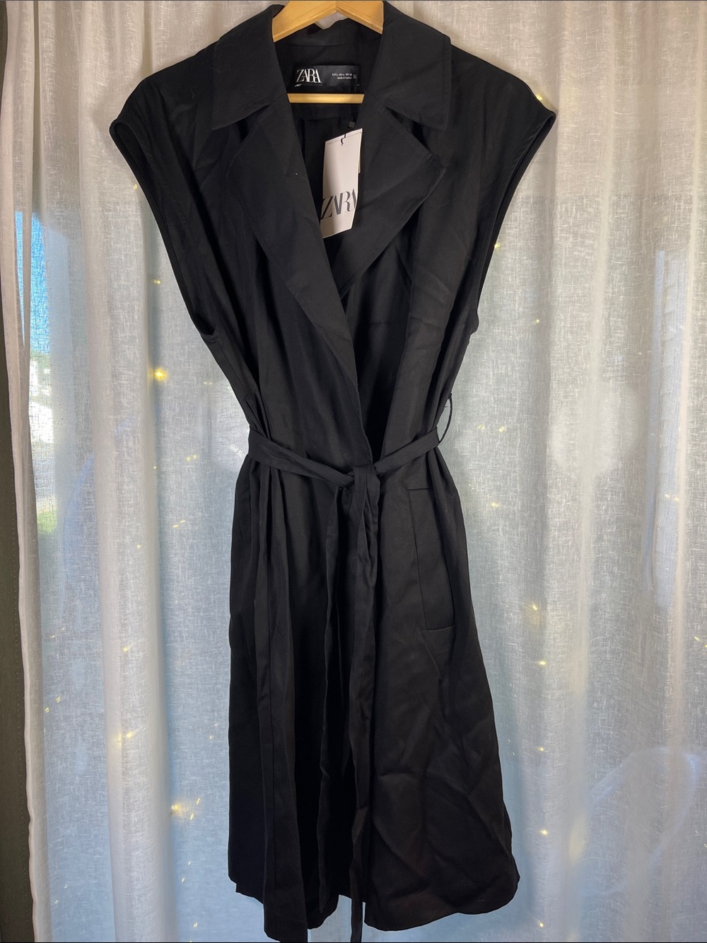 ZARA Black Sleeveless Wrap Midi Dress | Longline vest